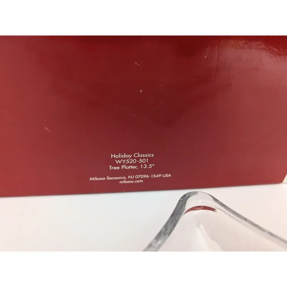 VTG Mikasa Holiday Classics Crystal Christmas Tree Platter Embossed Fireplace